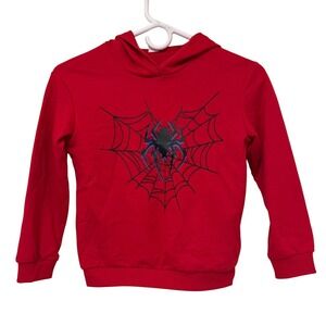 SHEIN Spider Web Graphic Hoodie Kids Size 7Y Red Excellent Pullover Sweatshirt